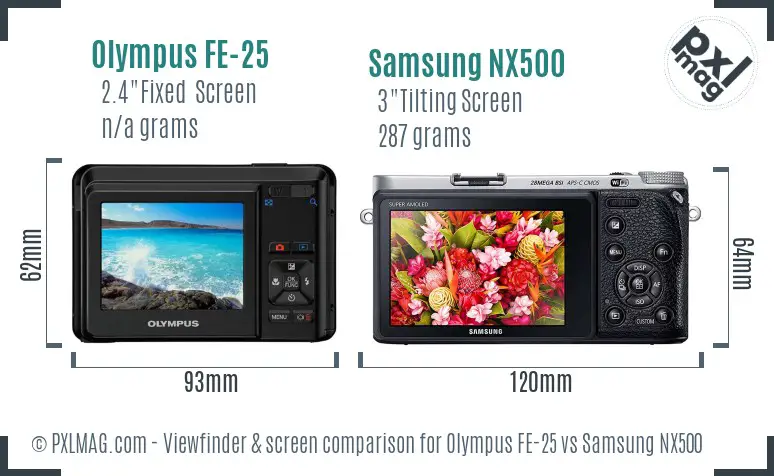 Olympus FE-25 vs Samsung NX500 Screen and Viewfinder comparison Olympus FE-25 vs Samsung NX500 Screen and Viewfinder comparison