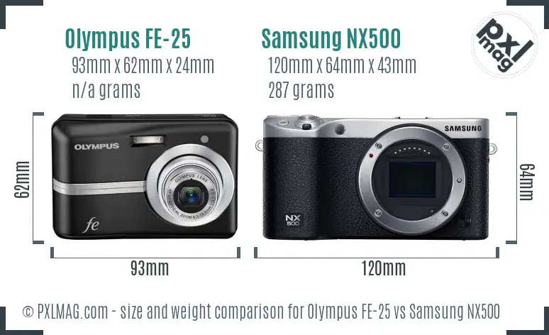 Olympus FE-25 vs Samsung NX500 size comparison Olympus FE-25 vs Samsung NX500 size comparison