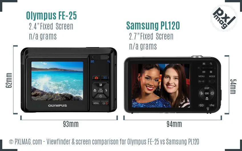 Olympus FE-25 vs Samsung PL120 Screen and Viewfinder comparison