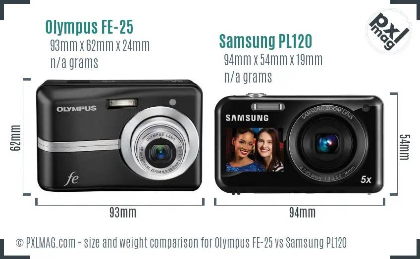 Olympus FE-25 vs Samsung PL120 size comparison