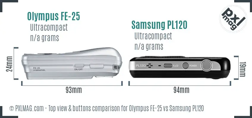 Olympus FE-25 vs Samsung PL120 top view buttons comparison