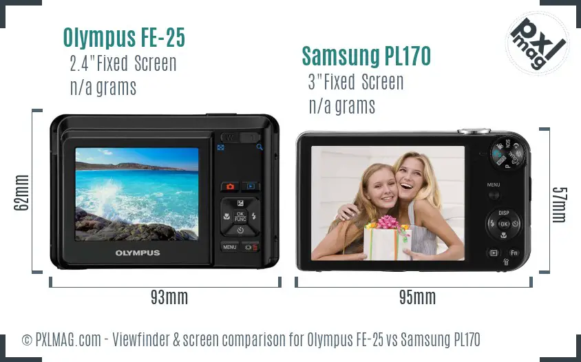 Olympus FE-25 vs Samsung PL170 Screen and Viewfinder comparison