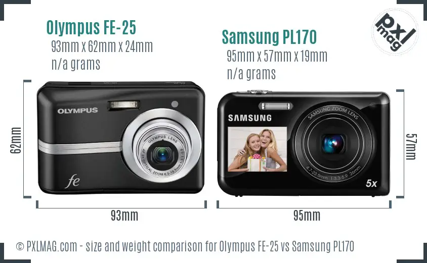 Olympus FE-25 vs Samsung PL170 size comparison Olympus FE-25 vs Samsung PL170 size comparison