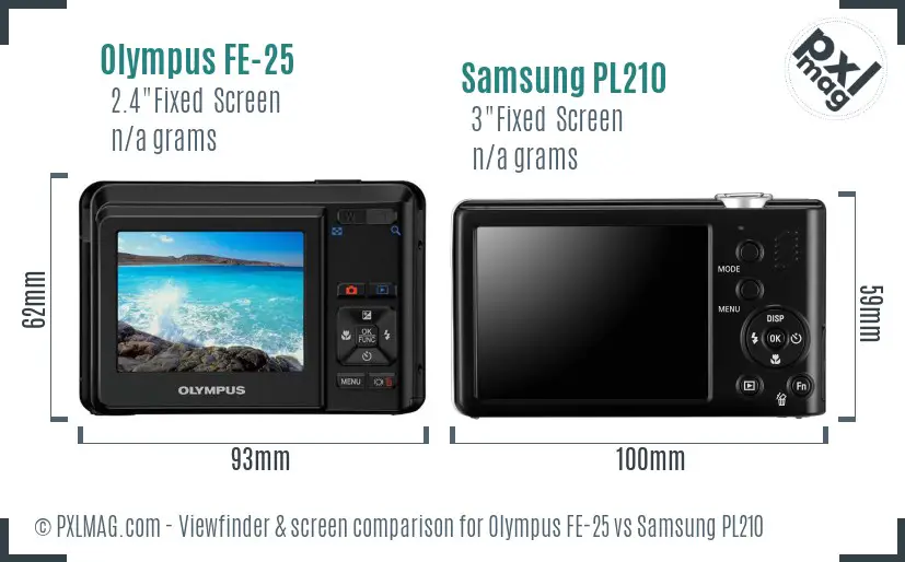 Olympus FE-25 vs Samsung PL210 Screen and Viewfinder comparison