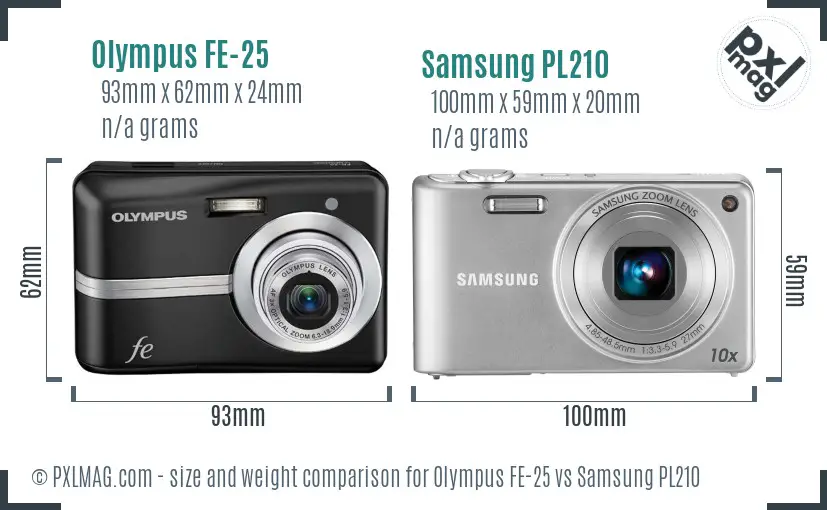 Olympus FE-25 vs Samsung PL210 size comparison