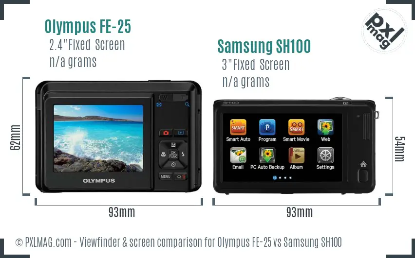 Olympus FE-25 vs Samsung SH100 Screen and Viewfinder comparison