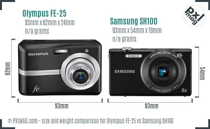 Olympus FE-25 vs Samsung SH100 size comparison