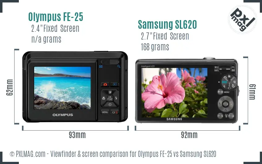 Olympus FE-25 vs Samsung SL620 Screen and Viewfinder comparison