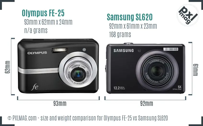 Olympus FE-25 vs Samsung SL620 size comparison