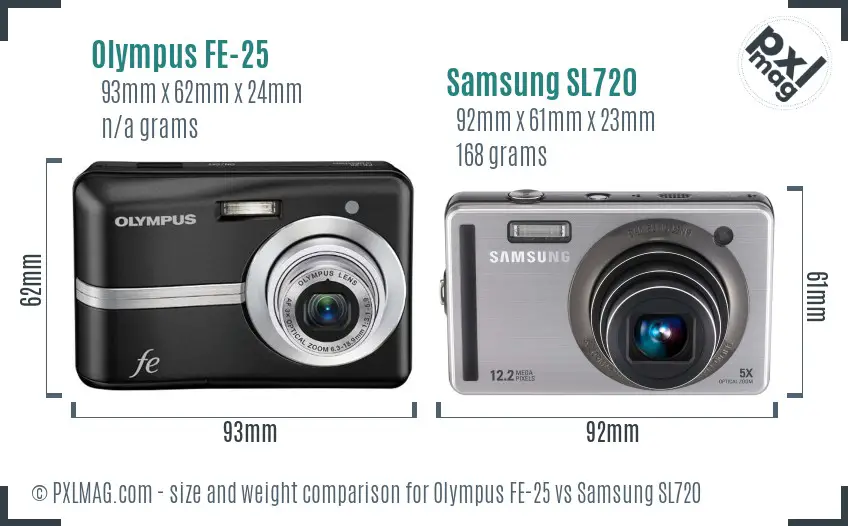 Olympus FE-25 vs Samsung SL720 size comparison
