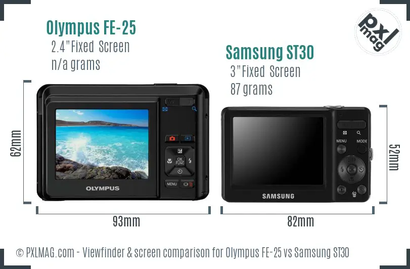Olympus FE-25 vs Samsung ST30 Screen and Viewfinder comparison