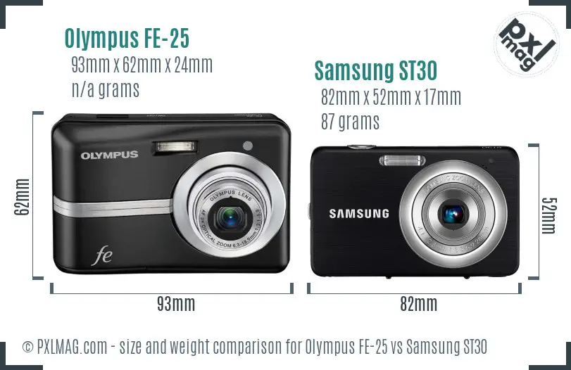 Olympus FE-25 vs Samsung ST30 size comparison