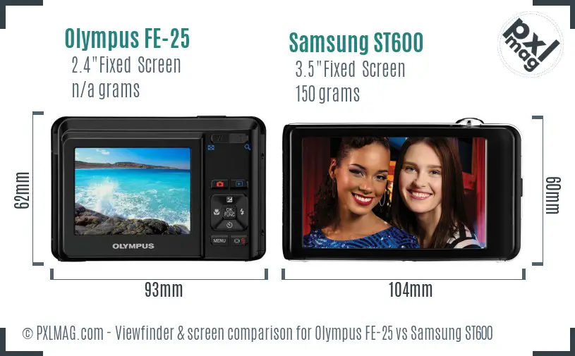 Olympus FE-25 vs Samsung ST600 Screen and Viewfinder comparison