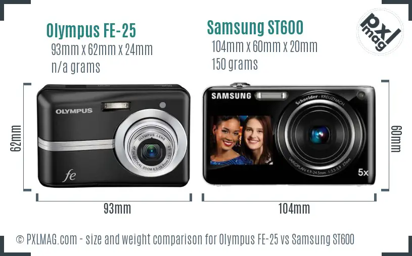 Olympus FE-25 vs Samsung ST600 size comparison