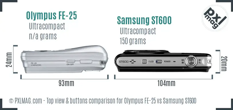 Olympus FE-25 vs Samsung ST600 top view buttons comparison