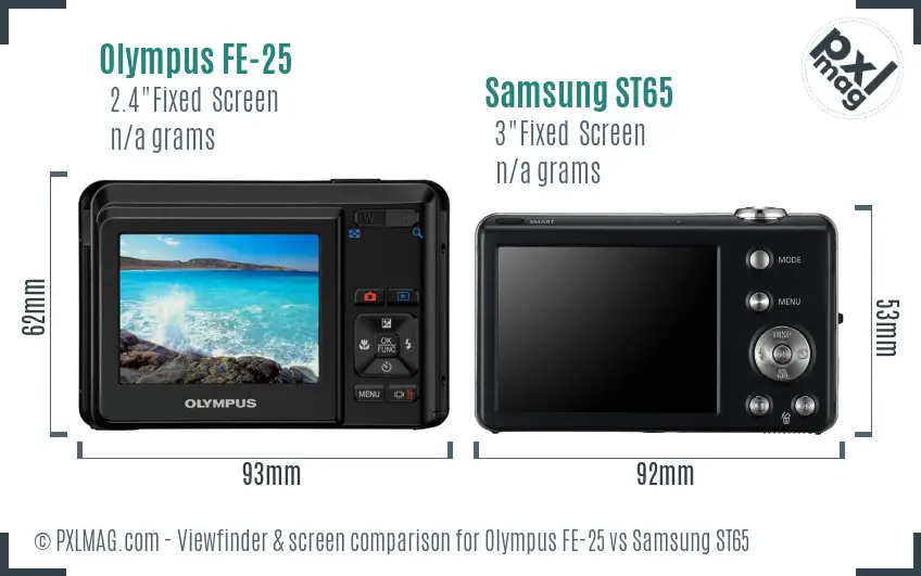 Olympus FE-25 vs Samsung ST65 Screen and Viewfinder comparison