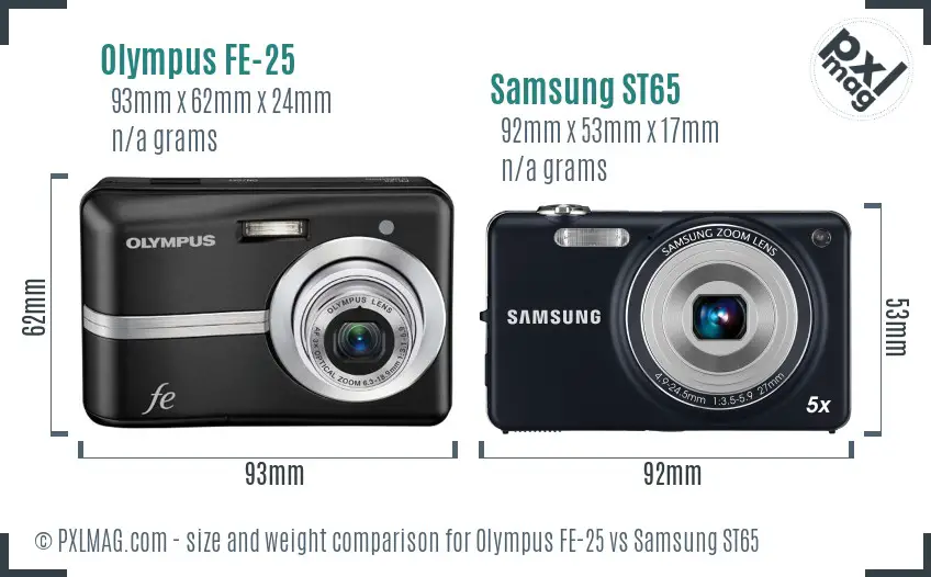 Olympus FE-25 vs Samsung ST65 size comparison