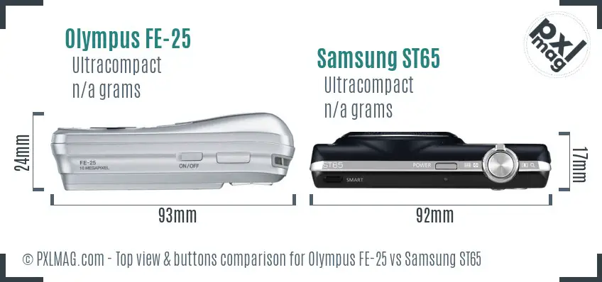 Olympus FE-25 vs Samsung ST65 top view buttons comparison