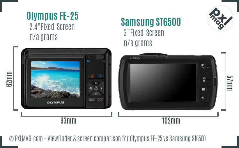 Olympus FE-25 vs Samsung ST6500 Screen and Viewfinder comparison Olympus FE-25 vs Samsung ST6500 Screen and Viewfinder comparison