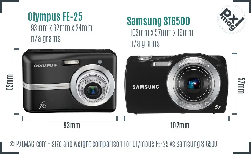 Olympus FE-25 vs Samsung ST6500 size comparison Olympus FE-25 vs Samsung ST6500 size comparison
