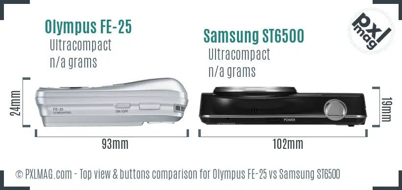 Olympus FE-25 vs Samsung ST6500 top view buttons comparison Olympus FE-25 vs Samsung ST6500 top view buttons comparison
