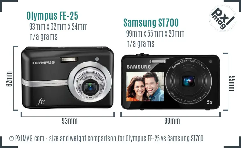 Olympus FE-25 vs Samsung ST700 size comparison