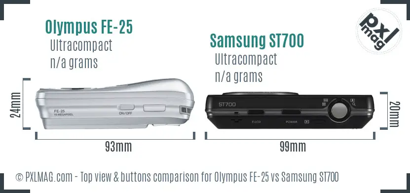 Olympus FE-25 vs Samsung ST700 top view buttons comparison