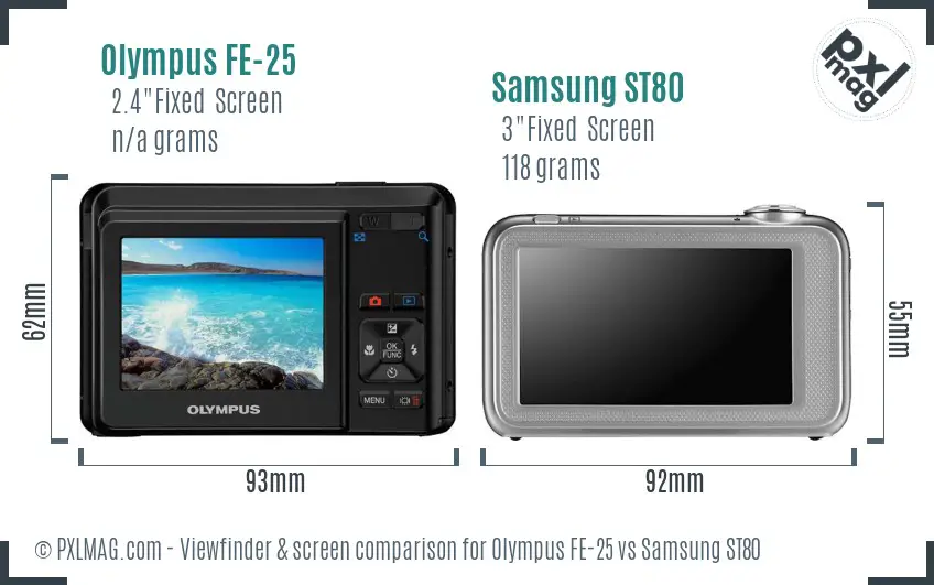 Olympus FE-25 vs Samsung ST80 Screen and Viewfinder comparison