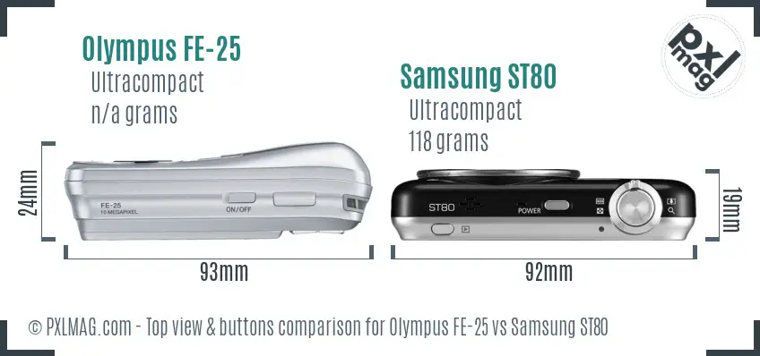 Olympus FE-25 vs Samsung ST80 top view buttons comparison