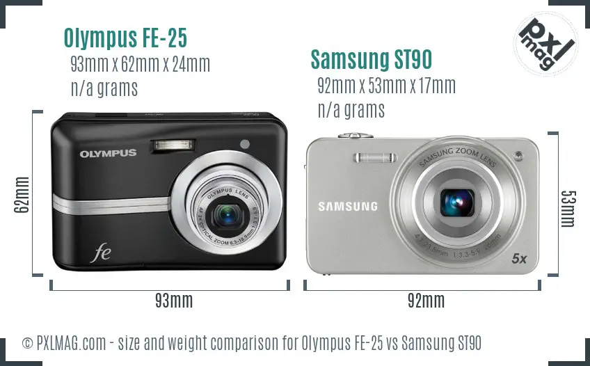 Olympus FE-25 vs Samsung ST90 size comparison