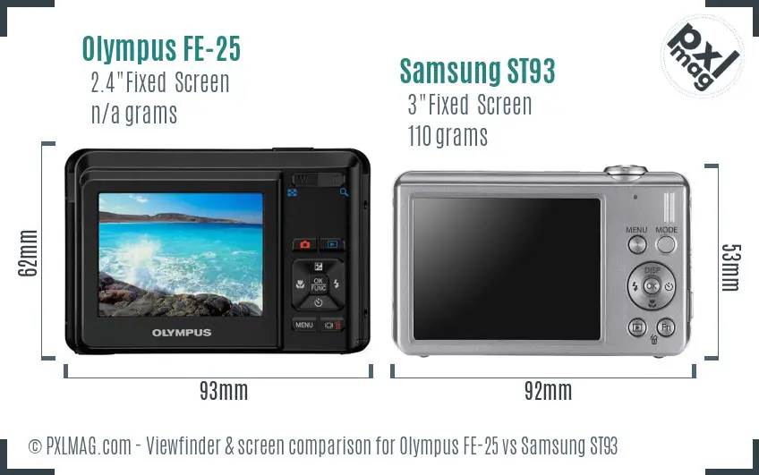 Olympus FE-25 vs Samsung ST93 Screen and Viewfinder comparison Olympus FE-25 vs Samsung ST93 Screen and Viewfinder comparison