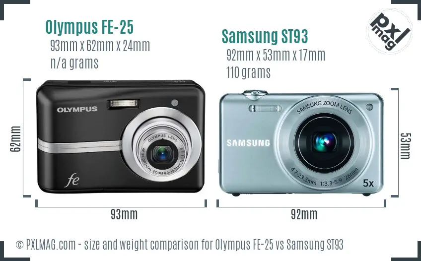 Olympus FE-25 vs Samsung ST93 size comparison Olympus FE-25 vs Samsung ST93 size comparison
