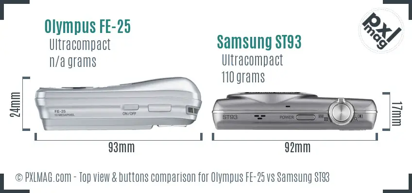 Olympus FE-25 vs Samsung ST93 top view buttons comparison Olympus FE-25 vs Samsung ST93 top view buttons comparison