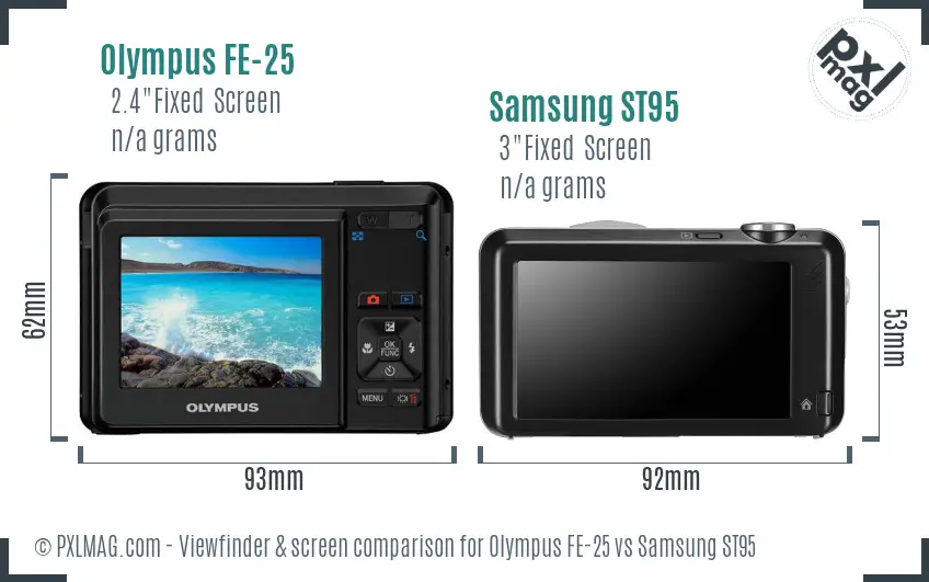 Olympus FE-25 vs Samsung ST95 Screen and Viewfinder comparison