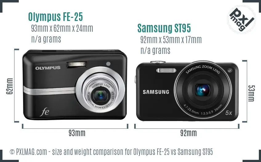 Olympus FE-25 vs Samsung ST95 size comparison