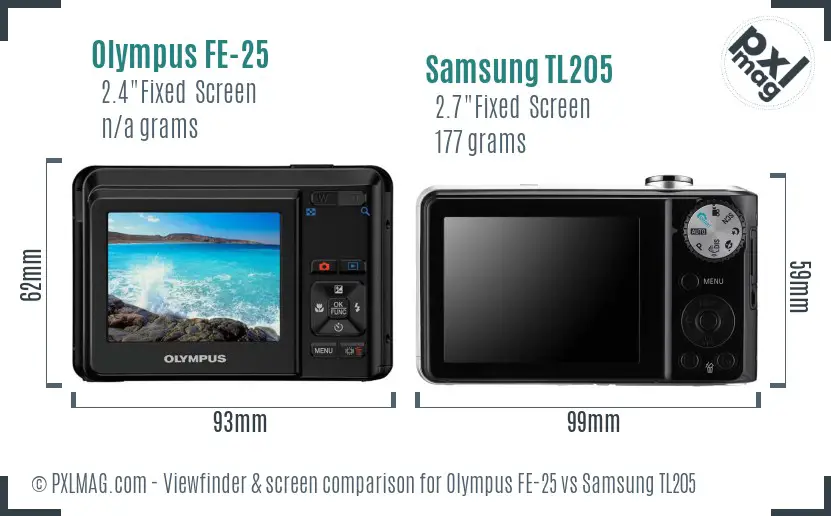 Olympus FE-25 vs Samsung TL205 Screen and Viewfinder comparison