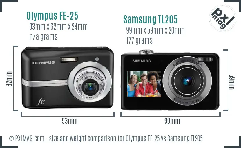 Olympus FE-25 vs Samsung TL205 size comparison