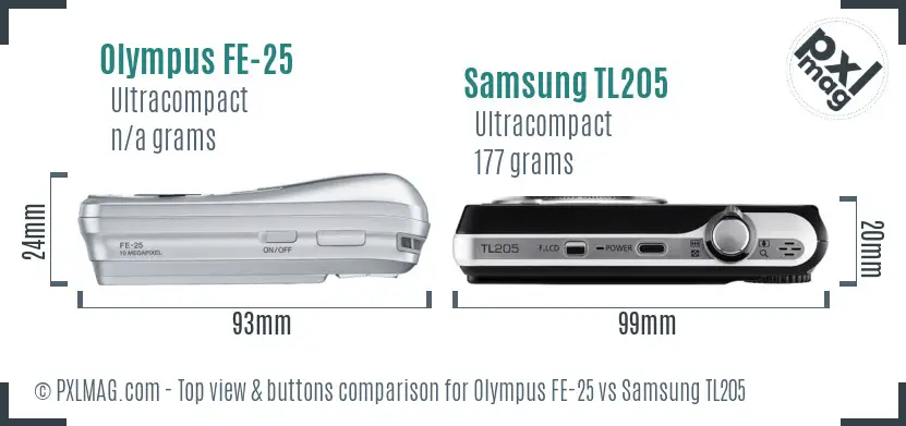 Olympus FE-25 vs Samsung TL205 top view buttons comparison