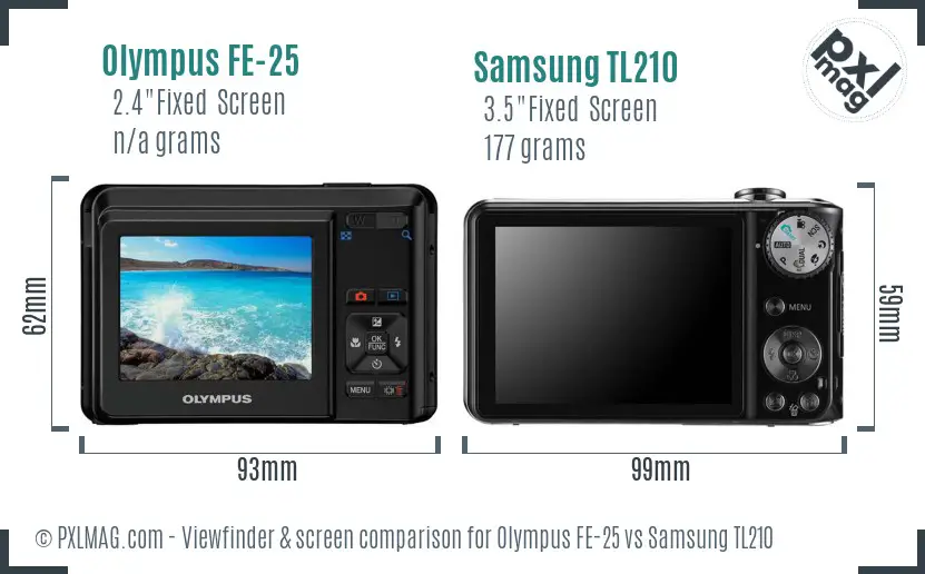 Olympus FE-25 vs Samsung TL210 Screen and Viewfinder comparison