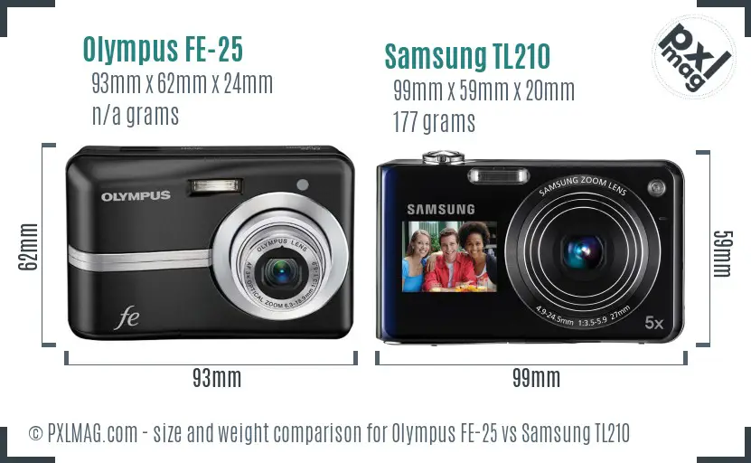 Olympus FE-25 vs Samsung TL210 size comparison