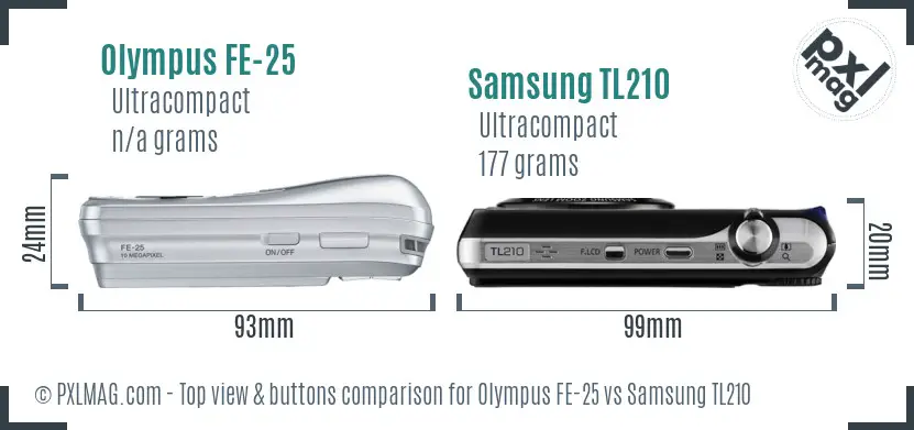 Olympus FE-25 vs Samsung TL210 top view buttons comparison