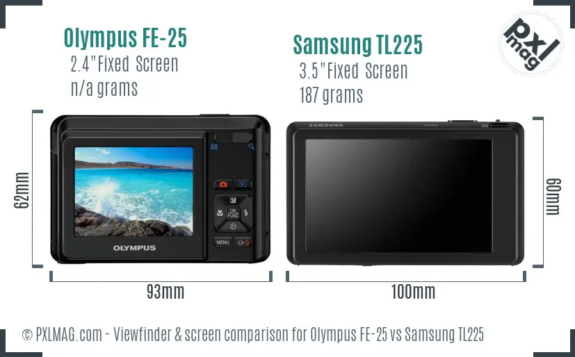 Olympus FE-25 vs Samsung TL225 Screen and Viewfinder comparison