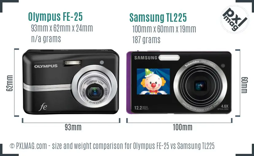 Olympus FE-25 vs Samsung TL225 size comparison