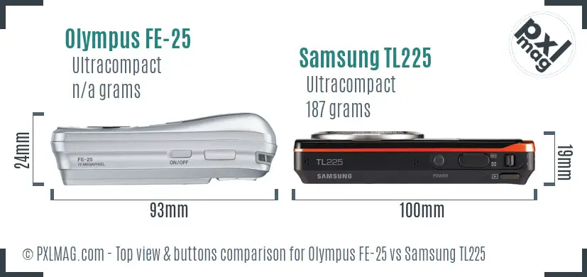 Olympus FE-25 vs Samsung TL225 top view buttons comparison