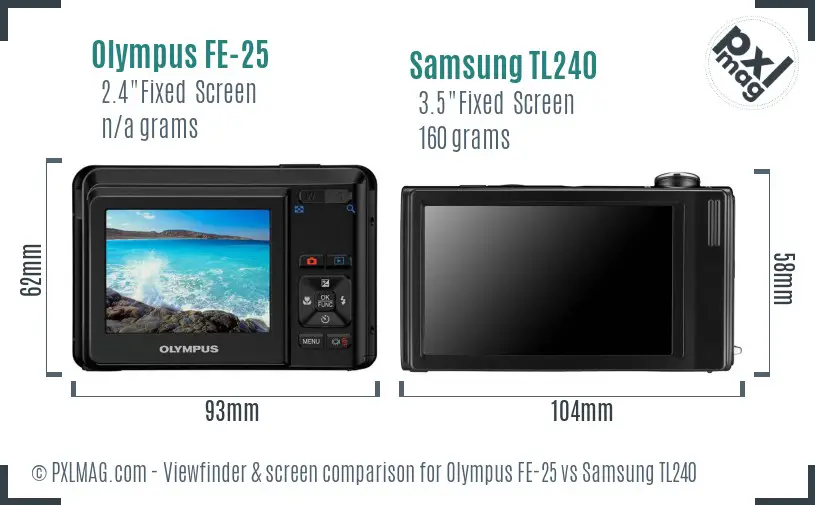 Olympus FE-25 vs Samsung TL240 Screen and Viewfinder comparison