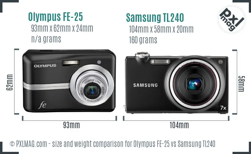 Olympus FE-25 vs Samsung TL240 size comparison