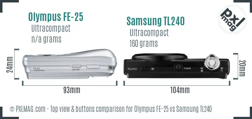 Olympus FE-25 vs Samsung TL240 top view buttons comparison