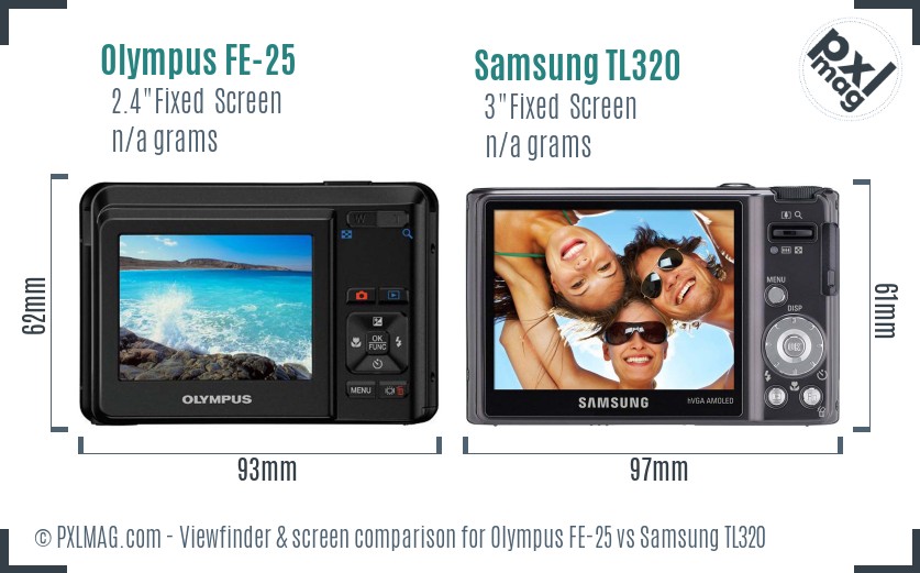 Olympus FE-25 vs Samsung TL320 Screen and Viewfinder comparison