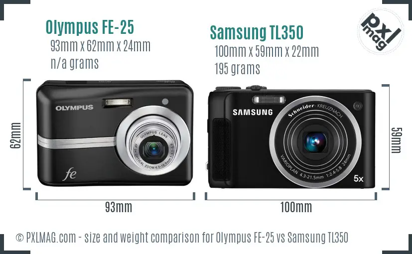 Olympus FE-25 vs Samsung TL350 size comparison