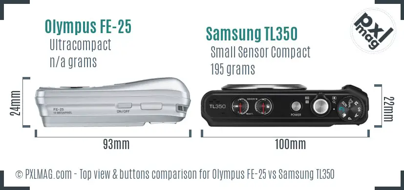 Olympus FE-25 vs Samsung TL350 top view buttons comparison